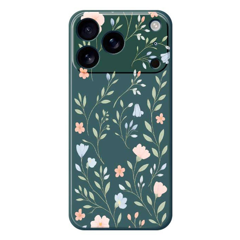 For iPhone 17 Pro Max Case Pink Blue Flowers Pattern Printing Straight Edge TPU Phone Back Cover - Green