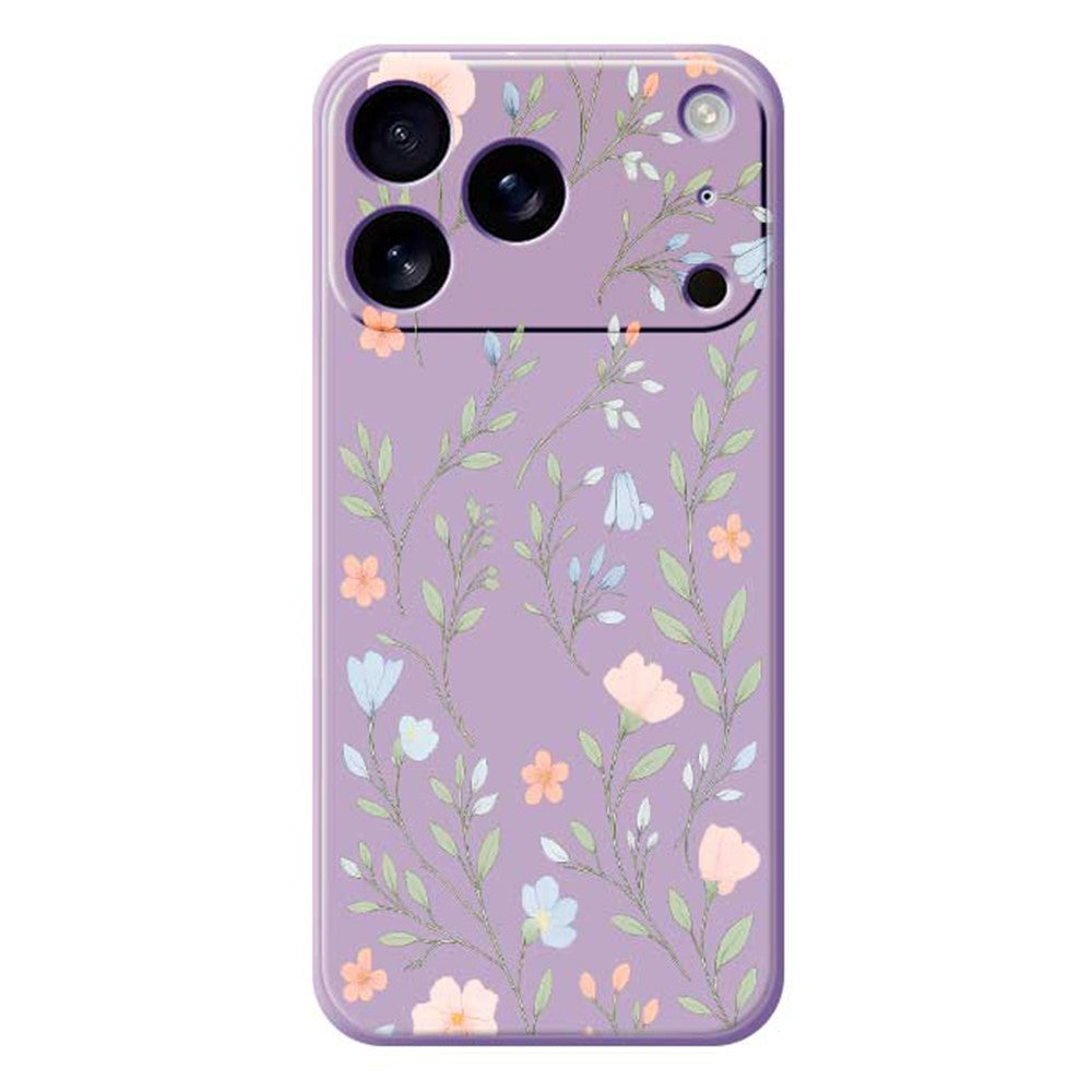 For iPhone 17 Pro Max Case Pink Blue Flowers Pattern Printing Straight Edge TPU Phone Back Cover - Purple