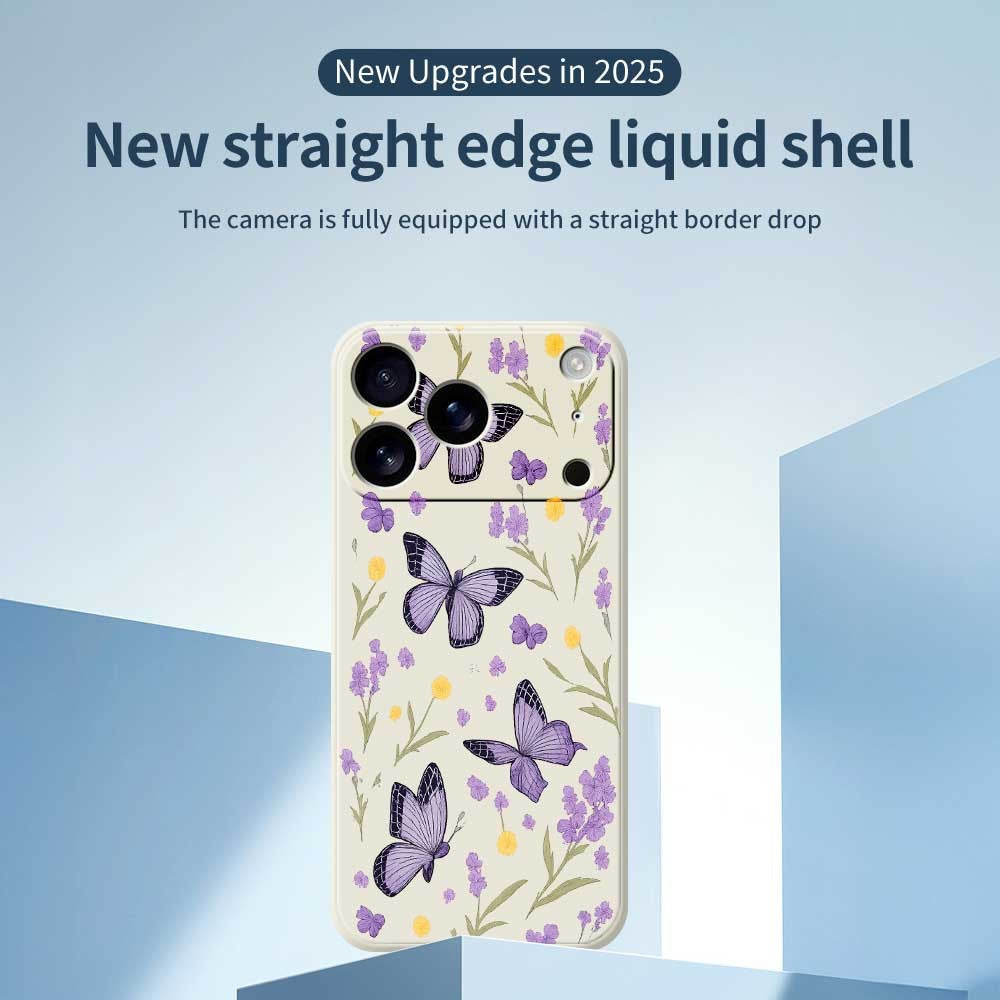 For iPhone 17 Pro Max Case Purple Butterflies Pattern Printing Straight Edge TPU Phone Back Cover - Beige