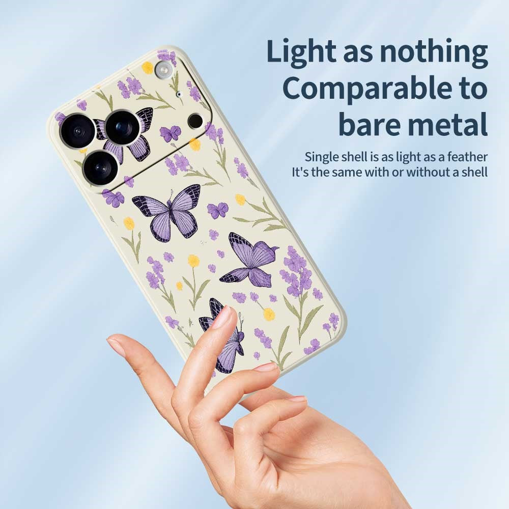 For iPhone 17 Pro Max Case Purple Butterflies Pattern Printing Straight Edge TPU Phone Back Cover - Green