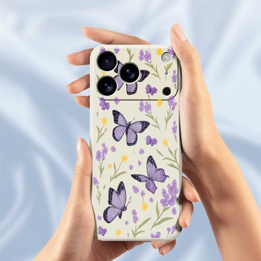 For iPhone 17 Pro Max Case Purple Butterflies Pattern Printing Straight Edge TPU Phone Back Cover - Green