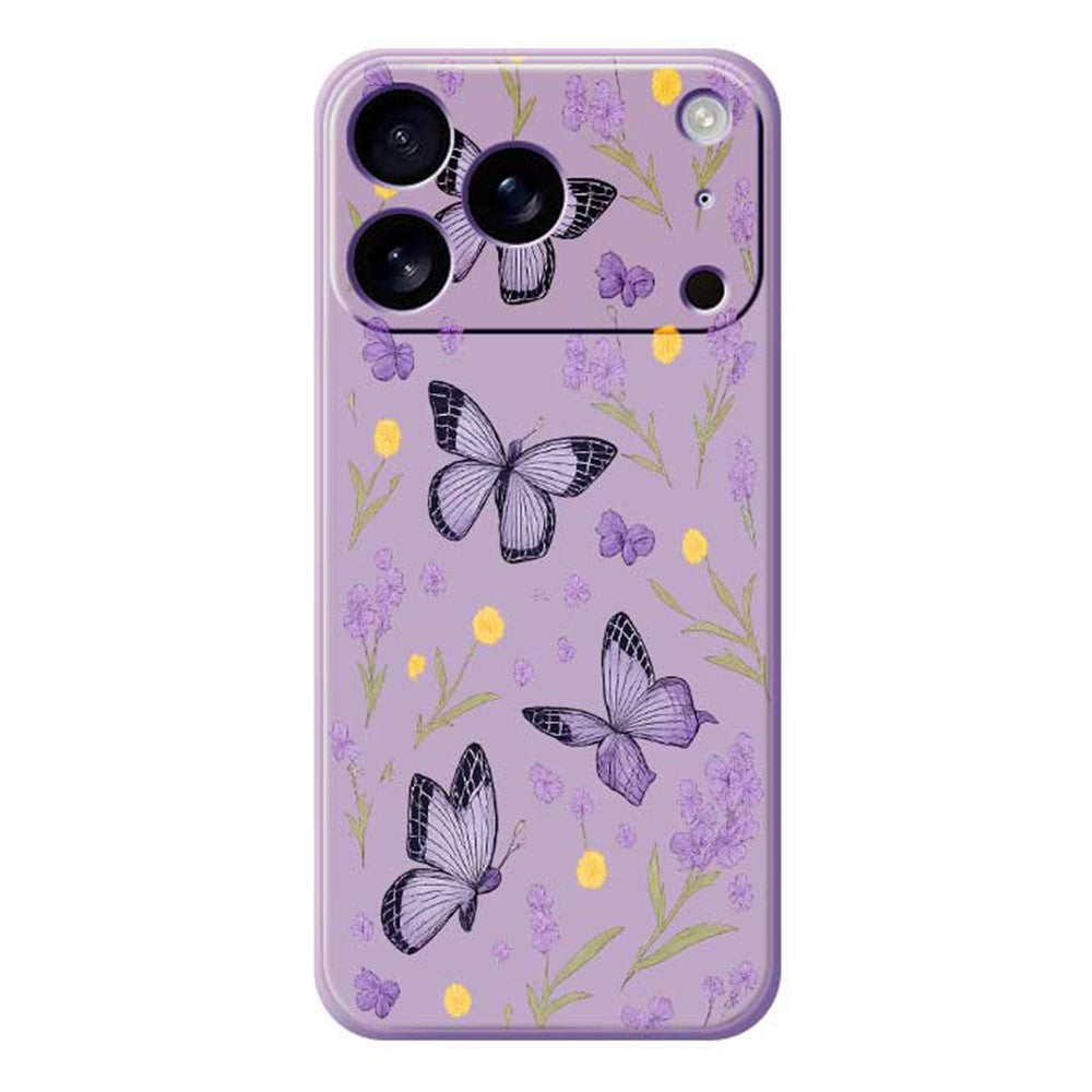 For iPhone 17 Pro Max Case Purple Butterflies Pattern Printing Straight Edge TPU Phone Back Cover - Purple