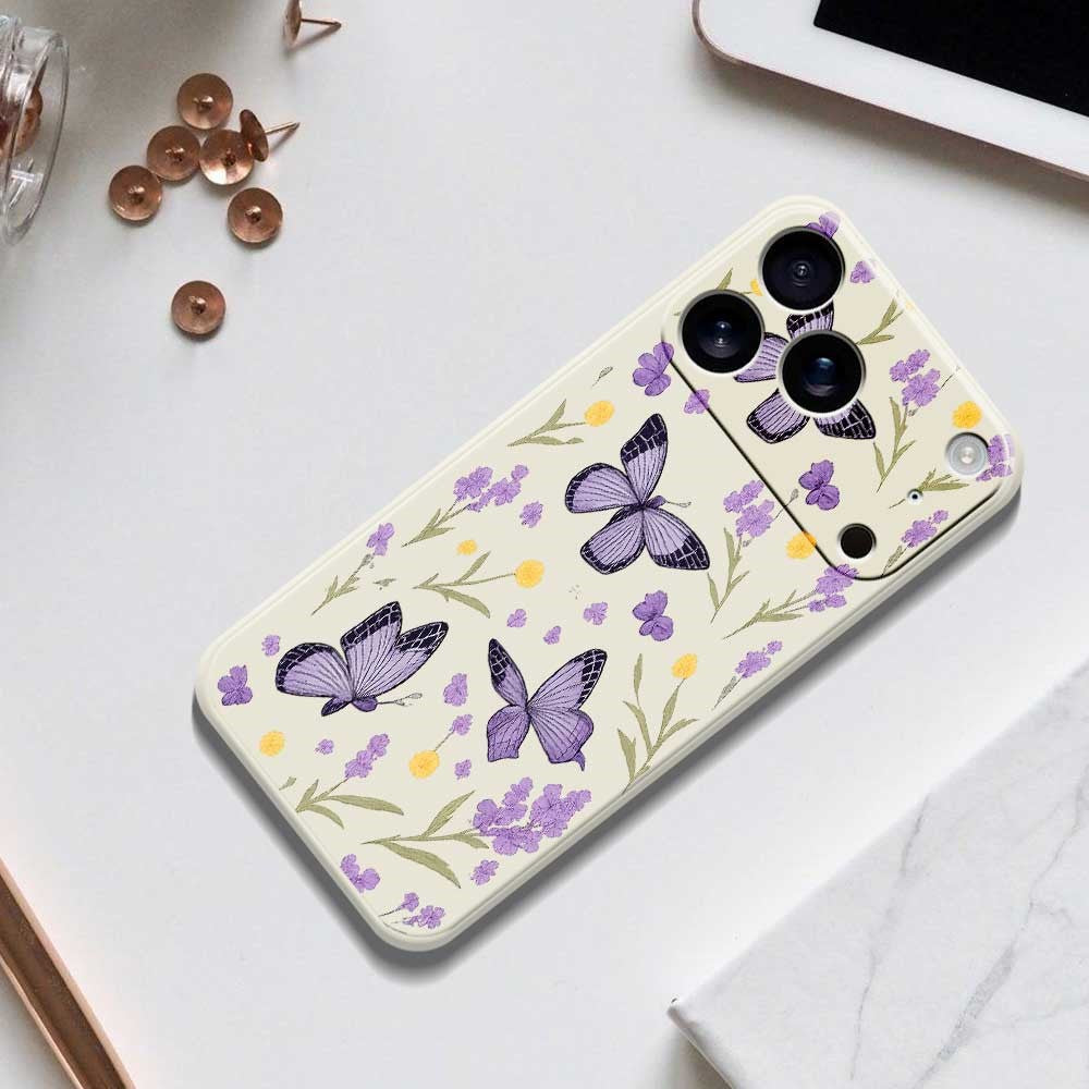 For iPhone 17 Pro Max Case Purple Butterflies Pattern Printing Straight Edge TPU Phone Back Cover - Purple