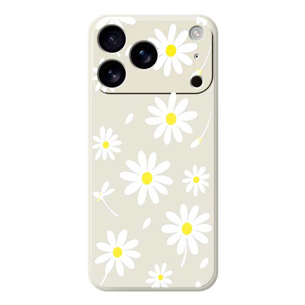 For iPhone 17 Pro Max Case White Daisy Pattern Printing Straight Edge TPU Phone Back Cover - Beige