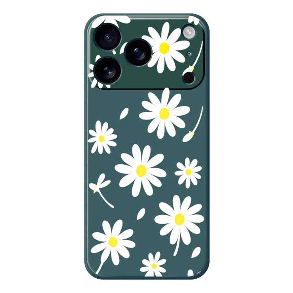 For iPhone 17 Pro Max Case White Daisy Pattern Printing Straight Edge TPU Phone Back Cover - Green