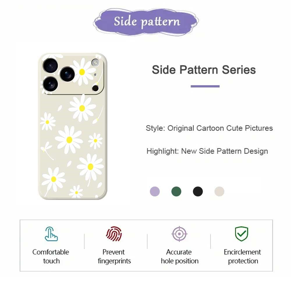 For iPhone 17 Pro Max Case White Daisy Pattern Printing Straight Edge TPU Phone Back Cover - Green