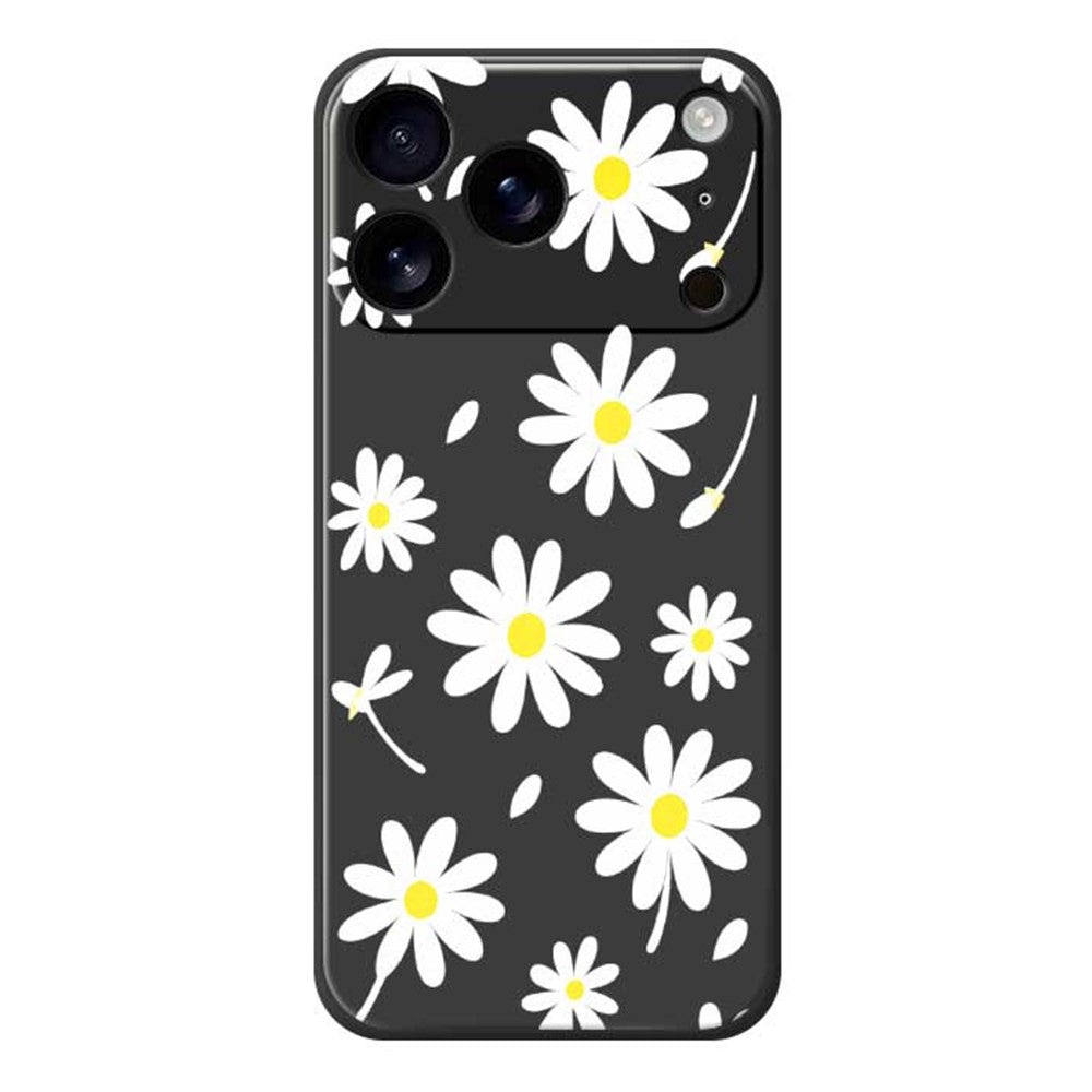 For iPhone 17 Pro Max Case White Daisy Pattern Printing Straight Edge TPU Phone Back Cover - Black