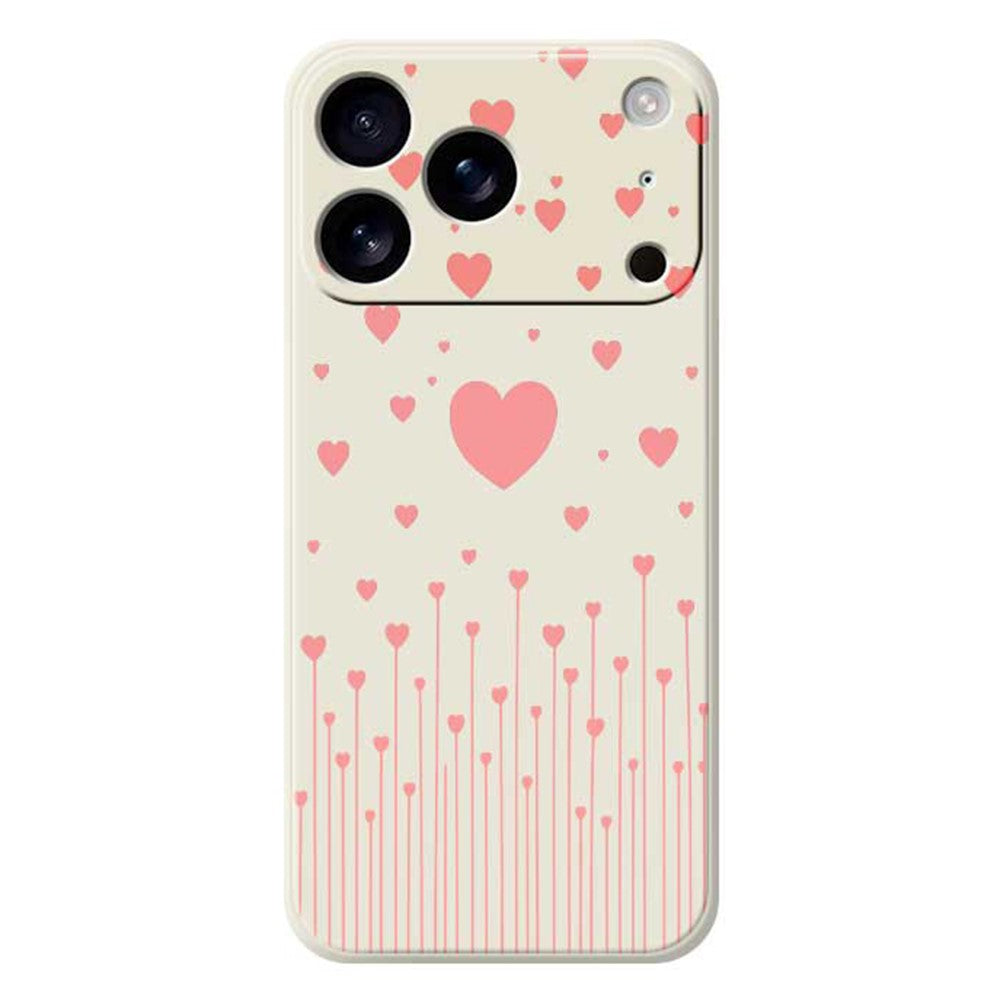 For iPhone 17 Pro Max Case Pink Love Pattern Printing Straight Edge TPU Phone Back Cover - Beige