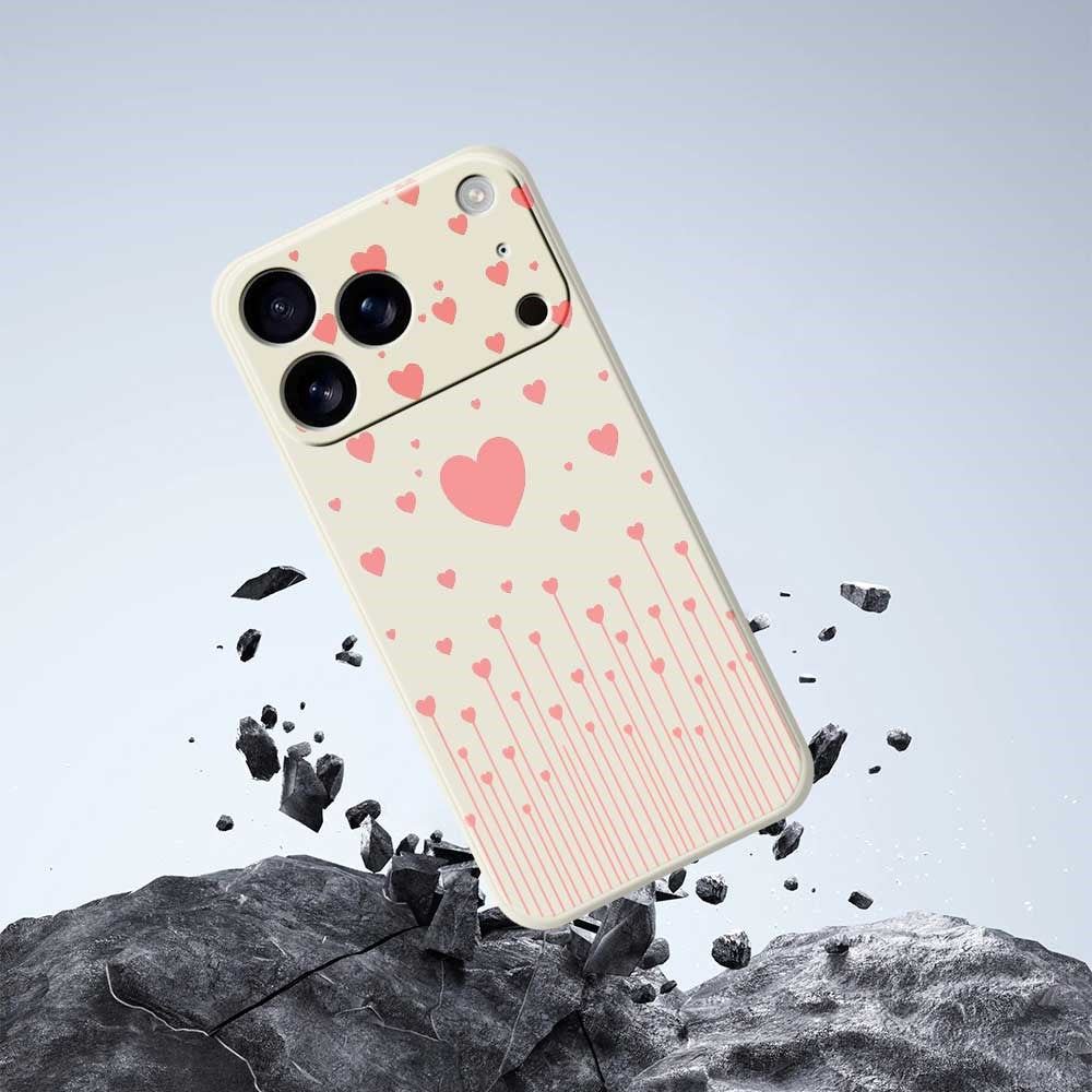 For iPhone 17 Pro Max Case Pink Love Pattern Printing Straight Edge TPU Phone Back Cover - Beige