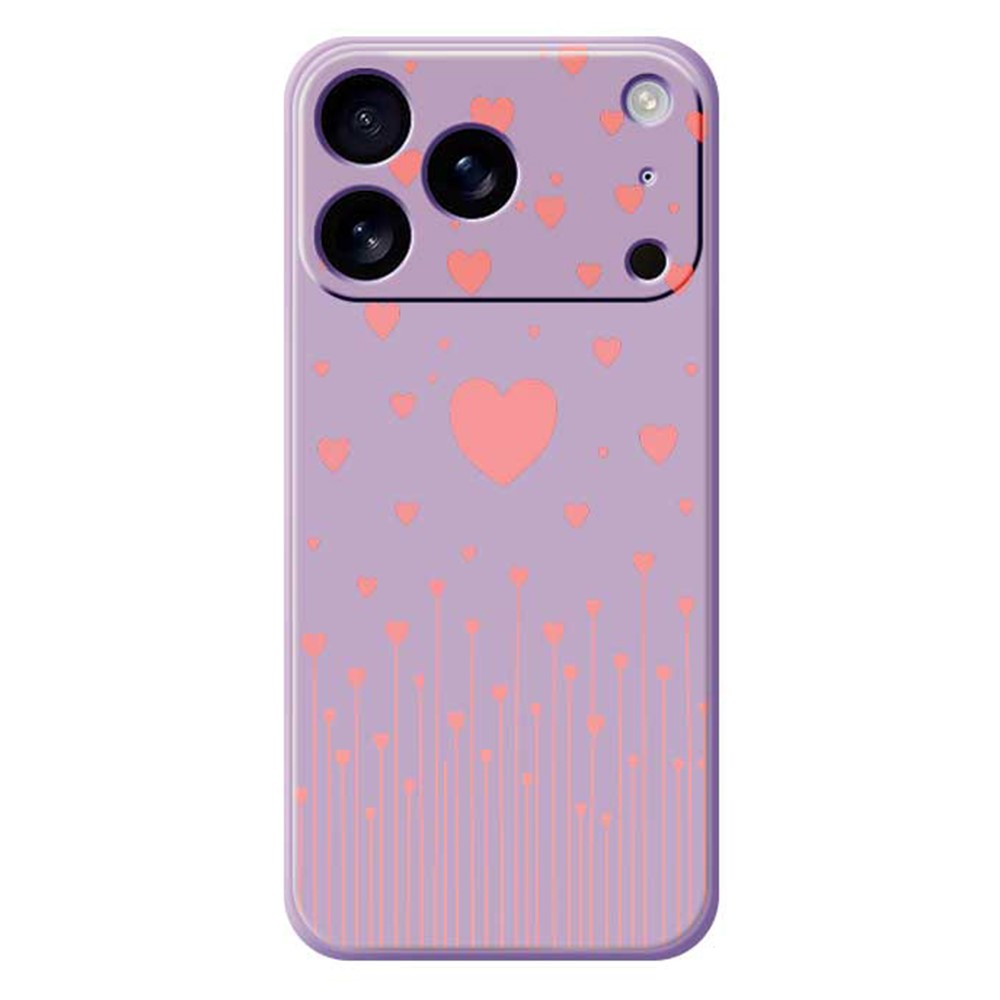For iPhone 17 Pro Max Case Pink Love Pattern Printing Straight Edge TPU Phone Back Cover - Purple