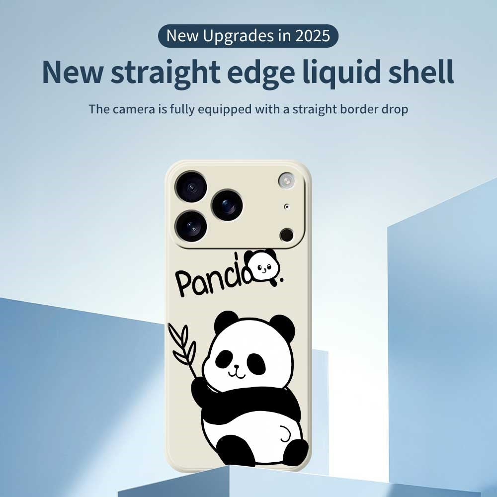 For iPhone 17 Pro Max Case Panda Pattern Printing Straight Edge TPU Phone Back Cover - Black
