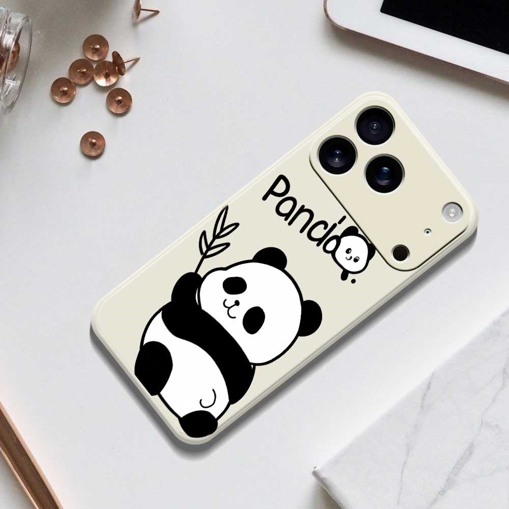 For iPhone 17 Pro Max Case Panda Pattern Printing Straight Edge TPU Phone Back Cover - Black