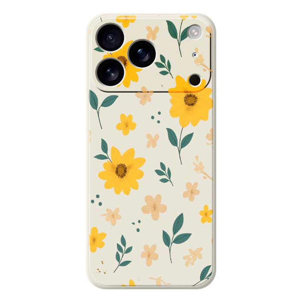 For iPhone 17 Pro Max Case Yellow Floral and Leaves Pattern Printing Straight Edge TPU Phone Back Cover - Beige