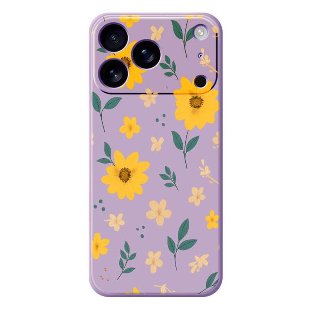 For iPhone 17 Pro Max Case Yellow Floral and Leaves Pattern Printing Straight Edge TPU Phone Back Cover - Purple