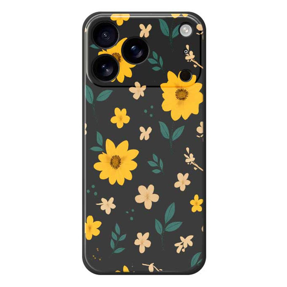 For iPhone 17 Pro Max Case Yellow Floral and Leaves Pattern Printing Straight Edge TPU Phone Back Cover - Black