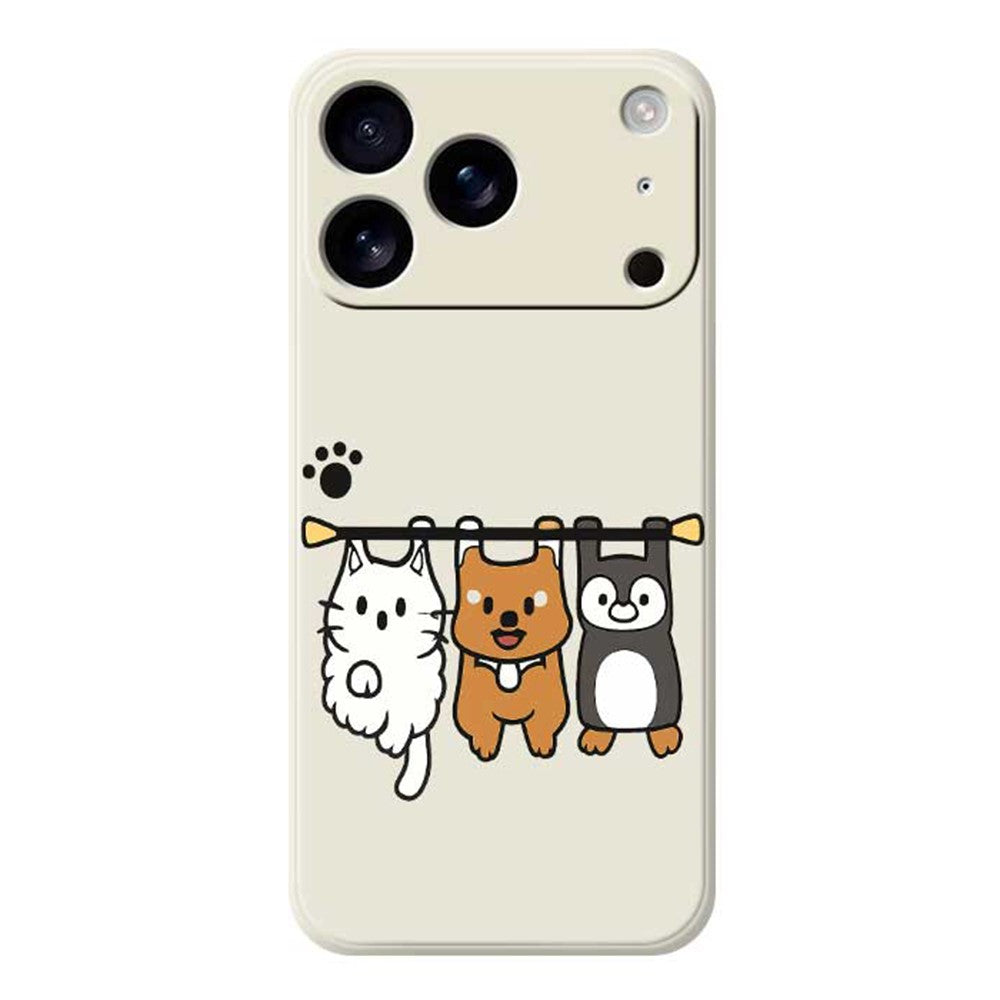 For iPhone 17 Pro Max Case Three Animal Dolls Pattern Printing Straight Edge TPU Phone Back Cover - Beige