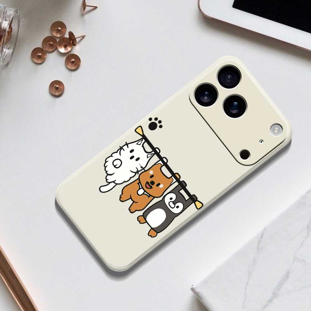 For iPhone 17 Pro Max Case Three Animal Dolls Pattern Printing Straight Edge TPU Phone Back Cover - Beige