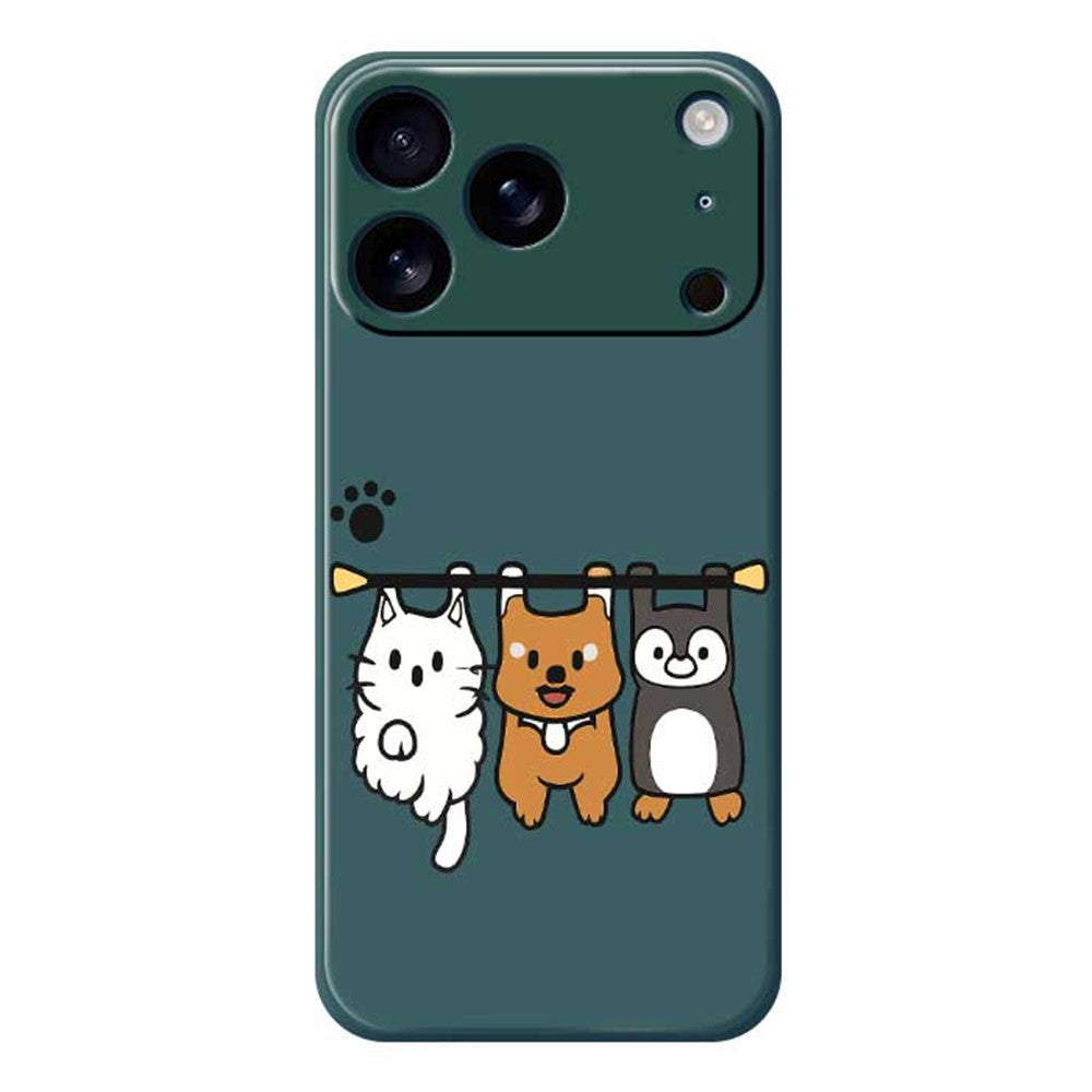 For iPhone 17 Pro Max Case Three Animal Dolls Pattern Printing Straight Edge TPU Phone Back Cover - Green