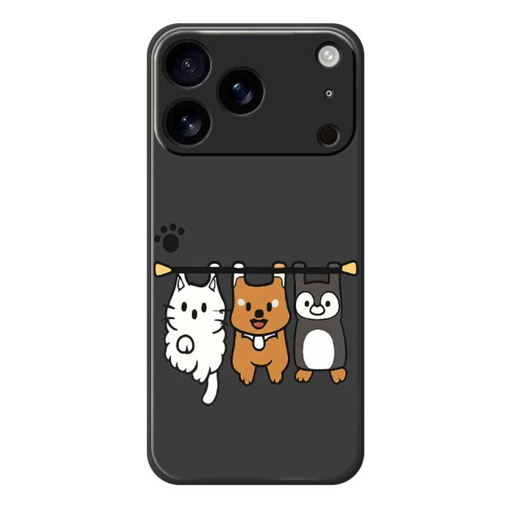 For iPhone 17 Pro Max Case Three Animal Dolls Pattern Printing Straight Edge TPU Phone Back Cover - Black
