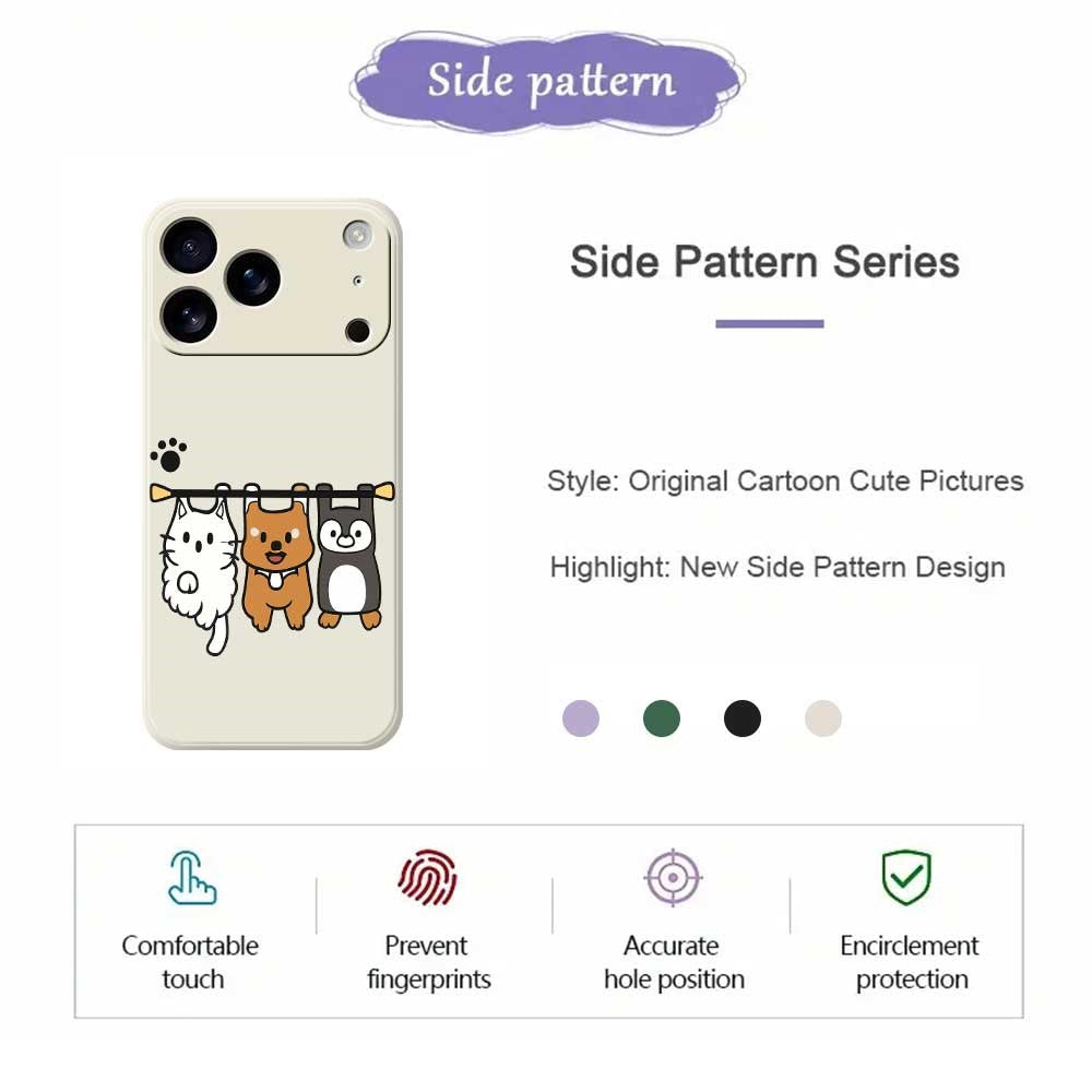 For iPhone 17 Pro Max Case Three Animal Dolls Pattern Printing Straight Edge TPU Phone Back Cover - Black