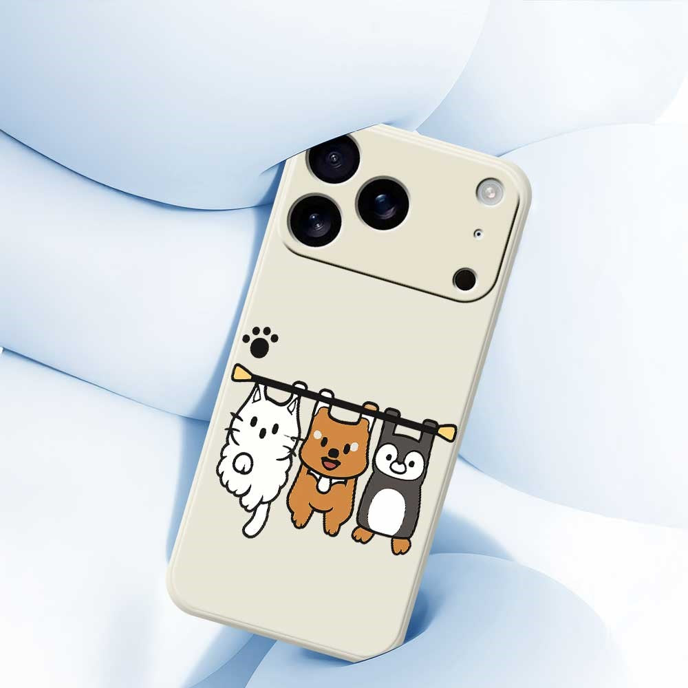 For iPhone 17 Pro Max Case Three Animal Dolls Pattern Printing Straight Edge TPU Phone Back Cover - Black