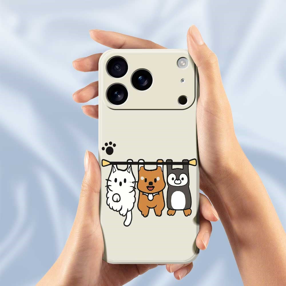 For iPhone 17 Pro Max Case Three Animal Dolls Pattern Printing Straight Edge TPU Phone Back Cover - Black