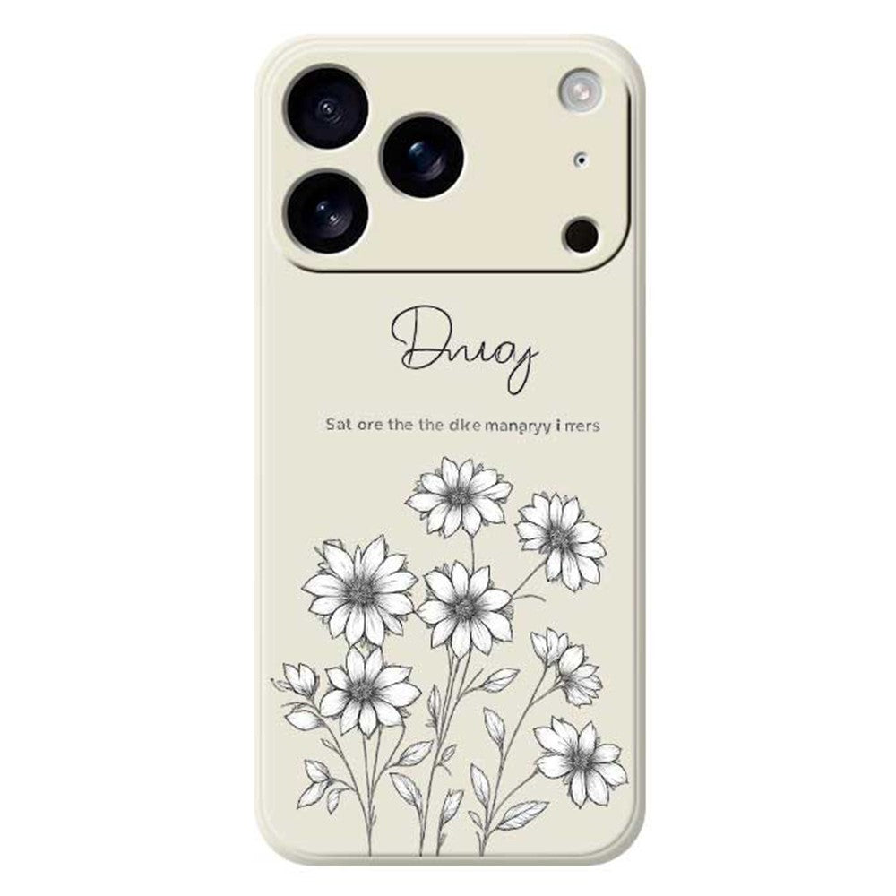 For iPhone 17 Pro Max Case Sketch Flowers Pattern Printing Straight Edge TPU Phone Back Cover - Beige
