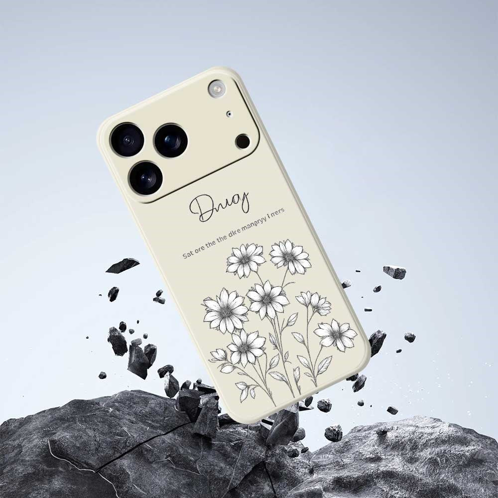 For iPhone 17 Pro Max Case Sketch Flowers Pattern Printing Straight Edge TPU Phone Back Cover - Beige