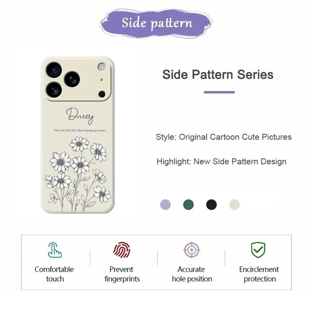 For iPhone 17 Pro Max Case Sketch Flowers Pattern Printing Straight Edge TPU Phone Back Cover - Purple