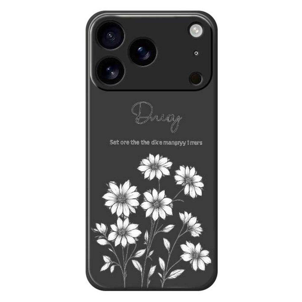 For iPhone 17 Pro Max Case Sketch Flowers Pattern Printing Straight Edge TPU Phone Back Cover - Black
