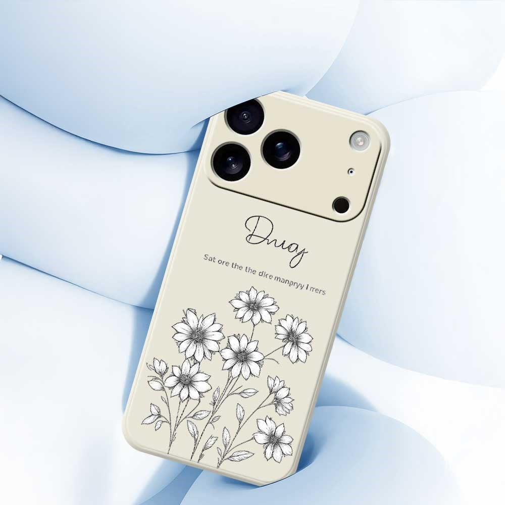 For iPhone 17 Pro Max Case Sketch Flowers Pattern Printing Straight Edge TPU Phone Back Cover - Black