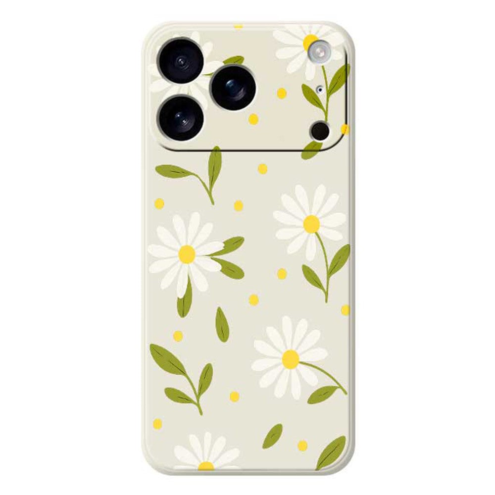 For iPhone 17 Pro Max Case White Flowers Green Leaves Pattern Printing Straight Edge TPU Phone Back Cover - Beige