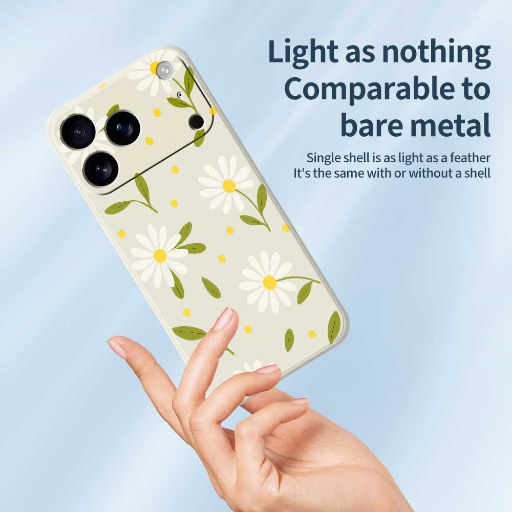 For iPhone 17 Pro Max Case White Flowers Green Leaves Pattern Printing Straight Edge TPU Phone Back Cover - Beige