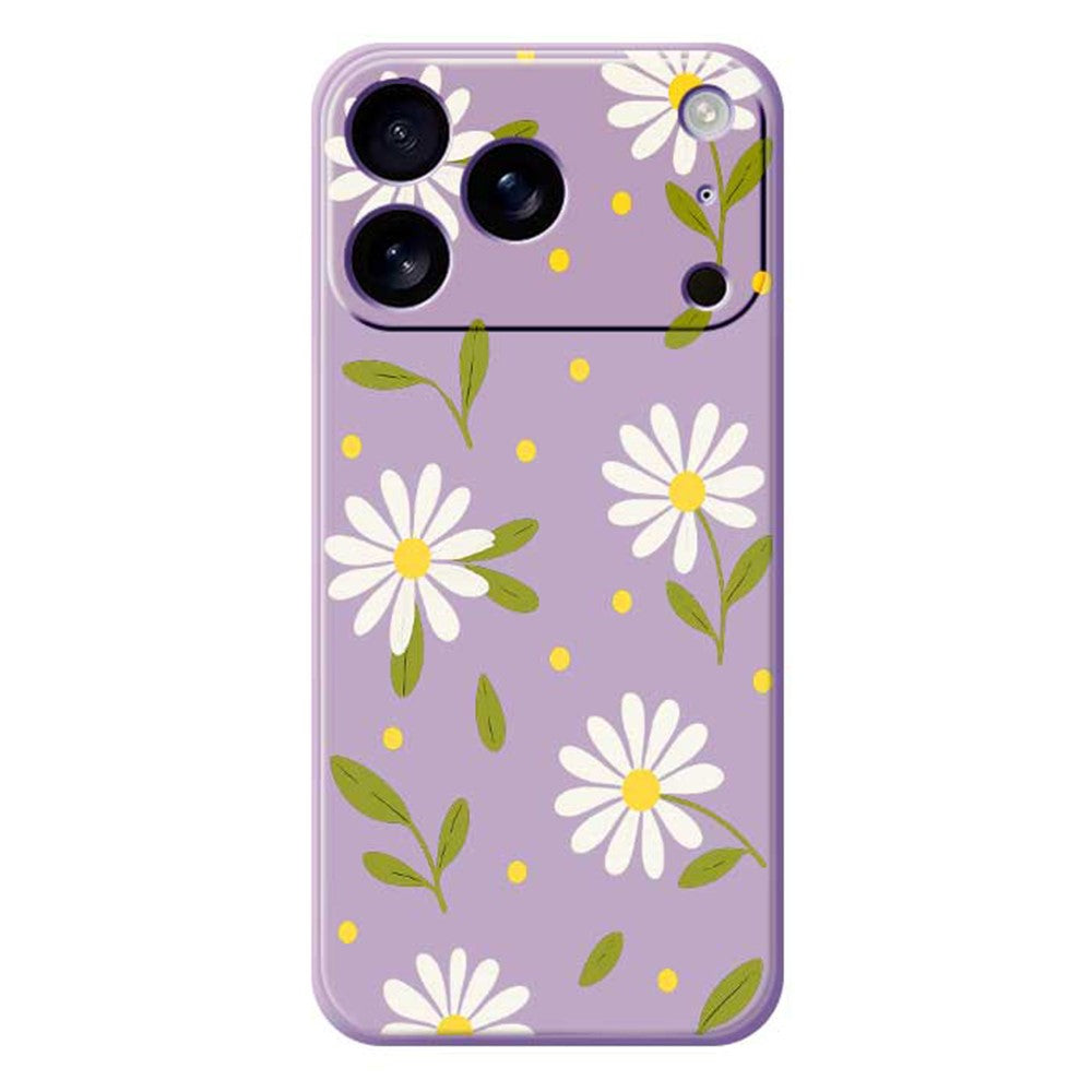 For iPhone 17 Pro Max Case White Flowers Green Leaves Pattern Printing Straight Edge TPU Phone Back Cover - Purple