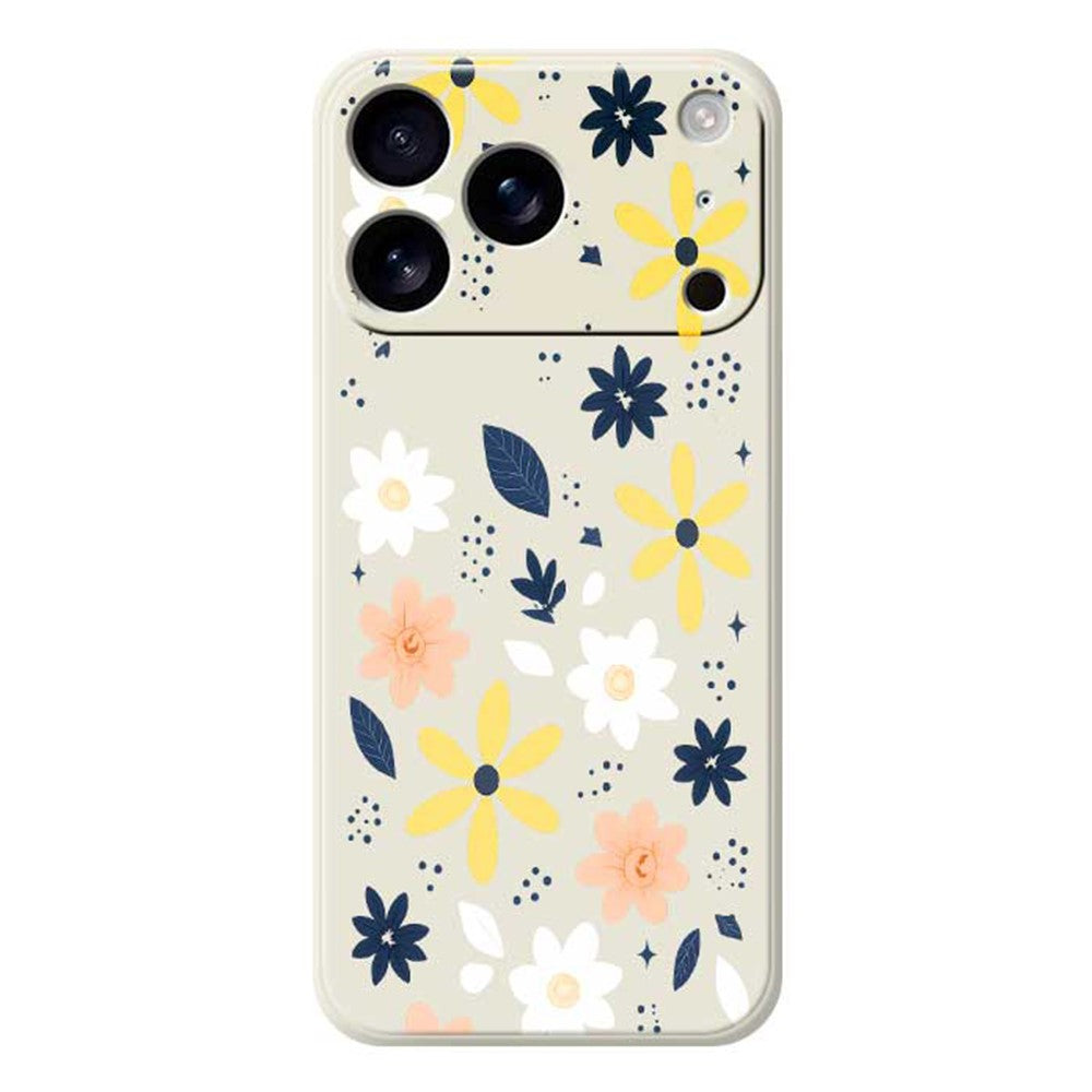 For iPhone 17 Pro Max Case Colorful Floral Blue Leaves Pattern Printing Straight Edge TPU Phone Back Cover - Beige