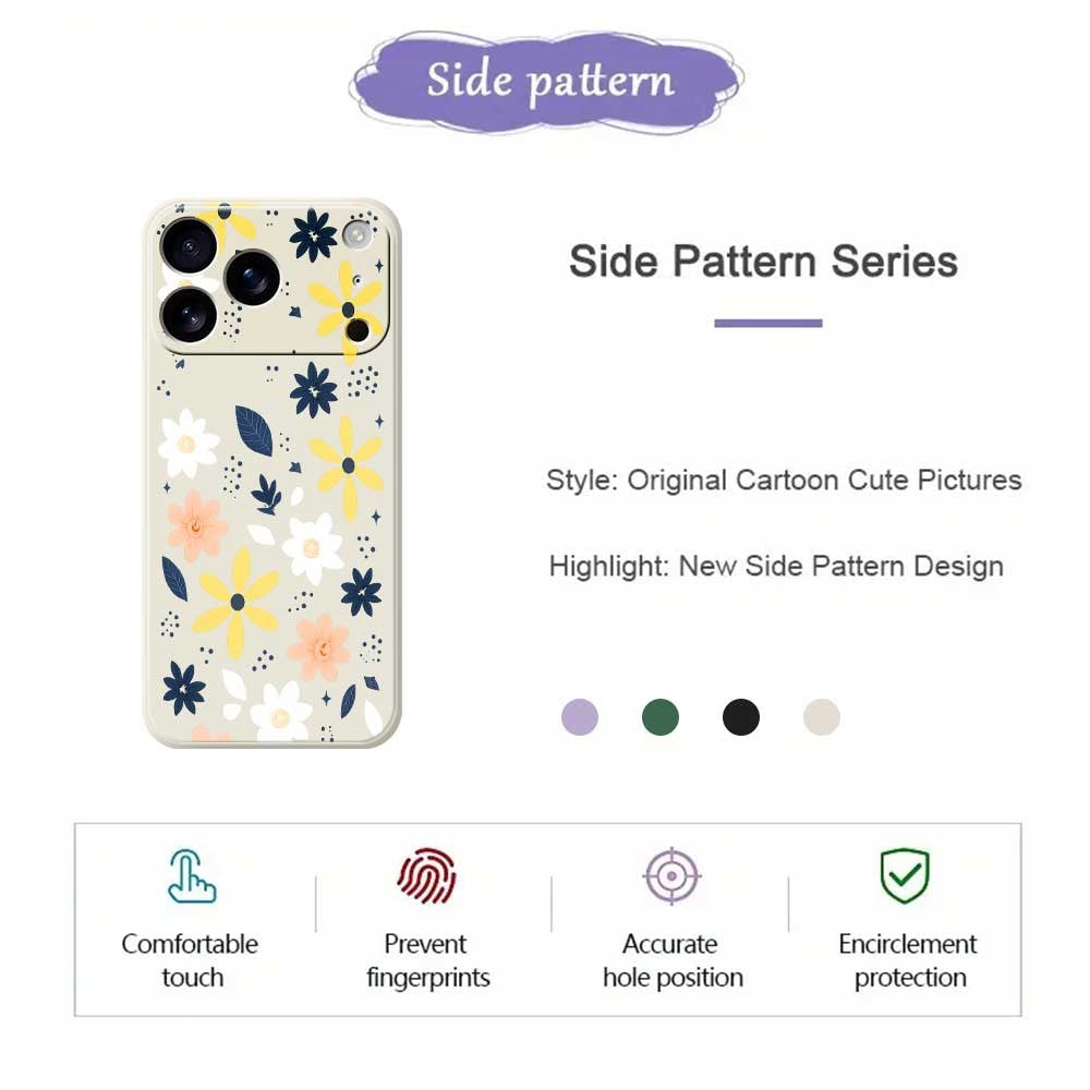 For iPhone 17 Pro Max Case Colorful Floral Blue Leaves Pattern Printing Straight Edge TPU Phone Back Cover - Beige