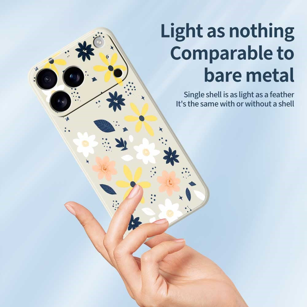 For iPhone 17 Pro Max Case Colorful Floral Blue Leaves Pattern Printing Straight Edge TPU Phone Back Cover - Beige