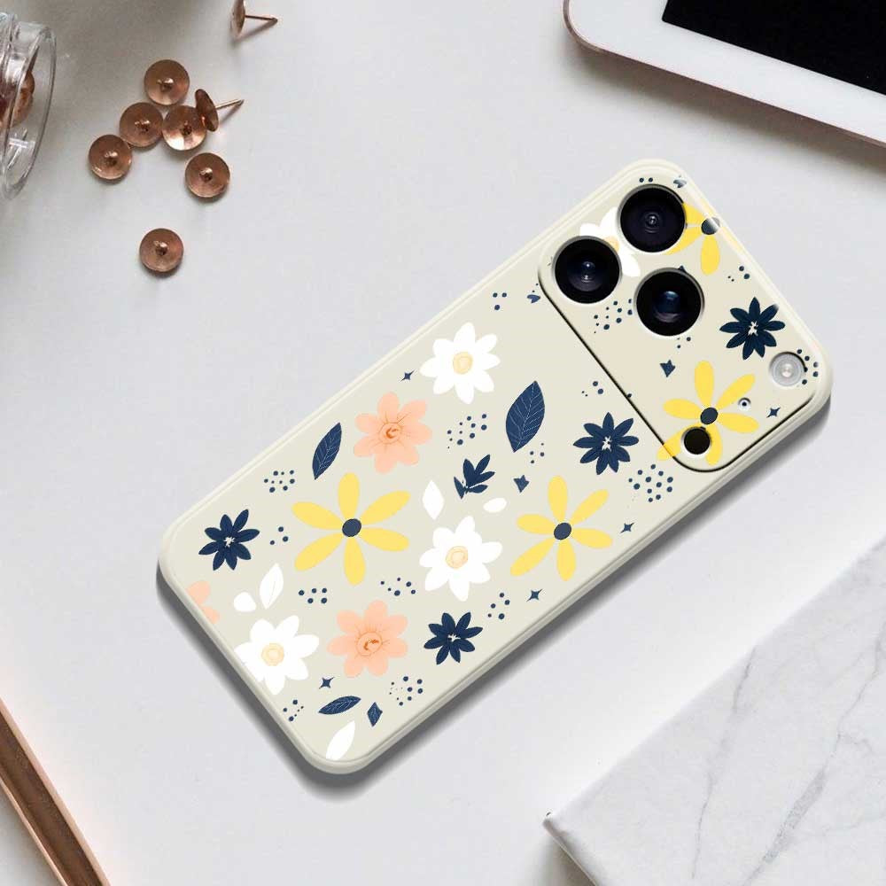 For iPhone 17 Pro Max Case Colorful Floral Blue Leaves Pattern Printing Straight Edge TPU Phone Back Cover - Beige