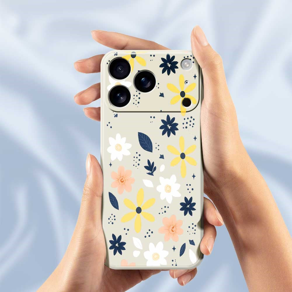 For iPhone 17 Pro Max Case Colorful Floral Blue Leaves Pattern Printing Straight Edge TPU Phone Back Cover - Black
