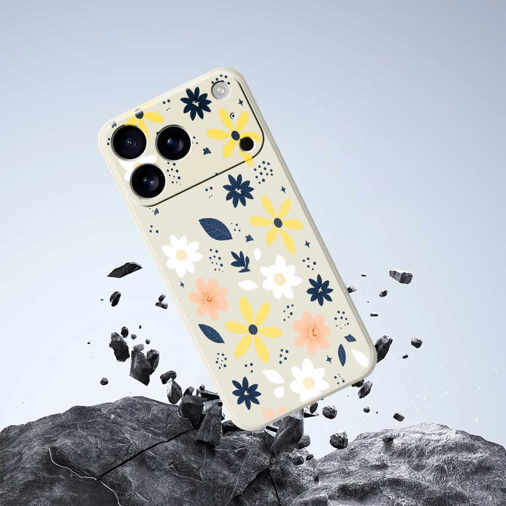 For iPhone 17 Pro Max Case Colorful Floral Blue Leaves Pattern Printing Straight Edge TPU Phone Back Cover - Black