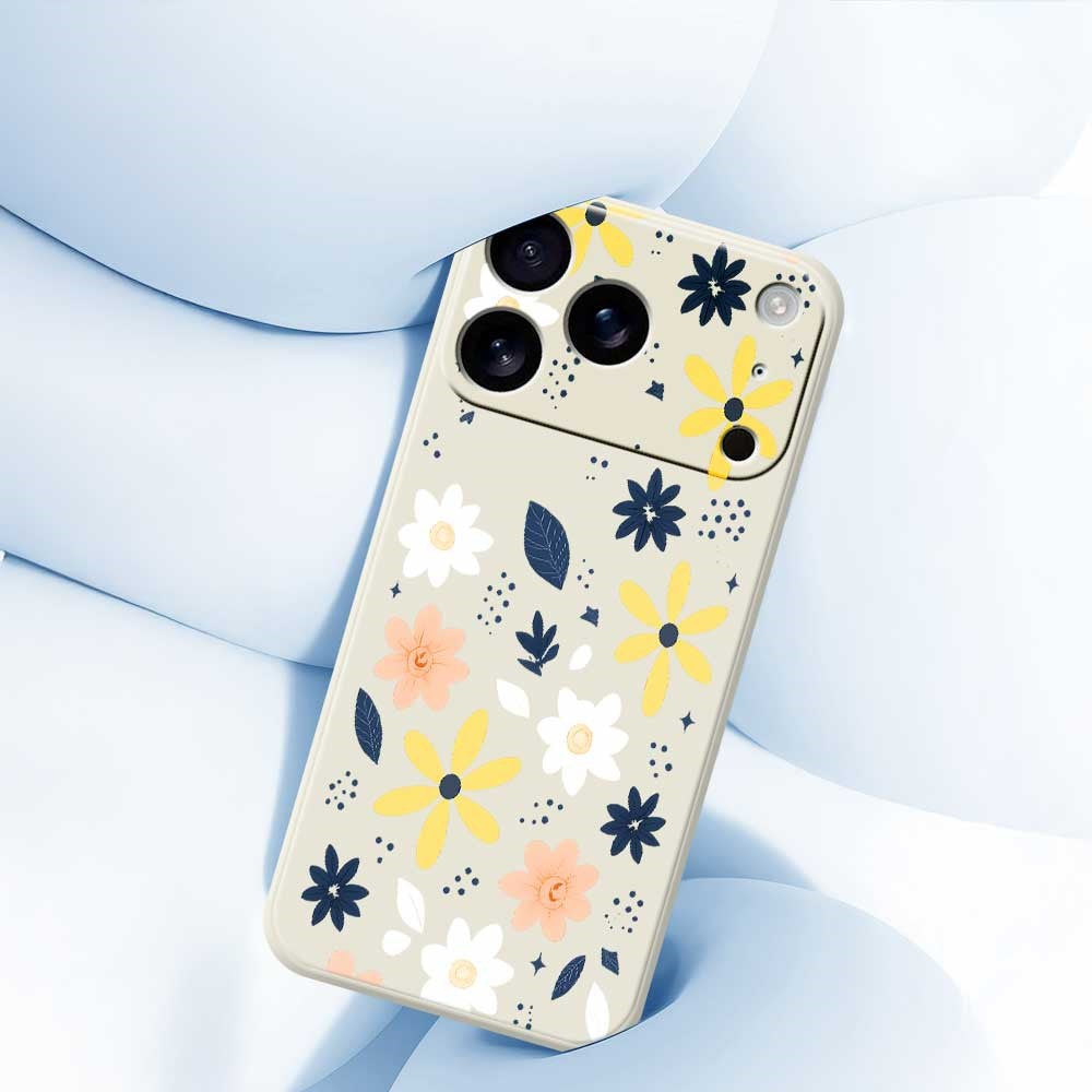 For iPhone 17 Pro Max Case Colorful Floral Blue Leaves Pattern Printing Straight Edge TPU Phone Back Cover - Purple