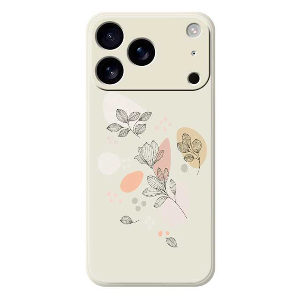 For iPhone 17 Pro Max Case Sketch Leaves Pattern Printing Straight Edge TPU Phone Back Cover - Beige