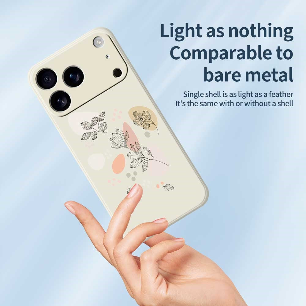 For iPhone 17 Pro Max Case Sketch Leaves Pattern Printing Straight Edge TPU Phone Back Cover - Beige