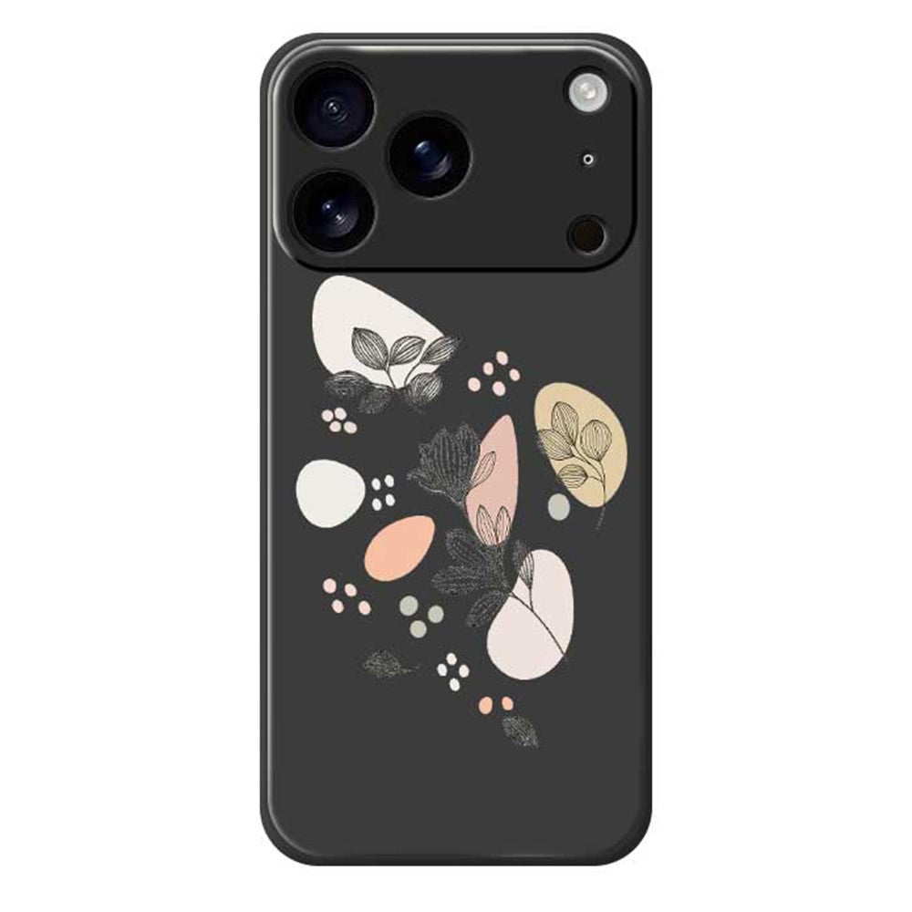 For iPhone 17 Pro Max Case Sketch Leaves Pattern Printing Straight Edge TPU Phone Back Cover - Black