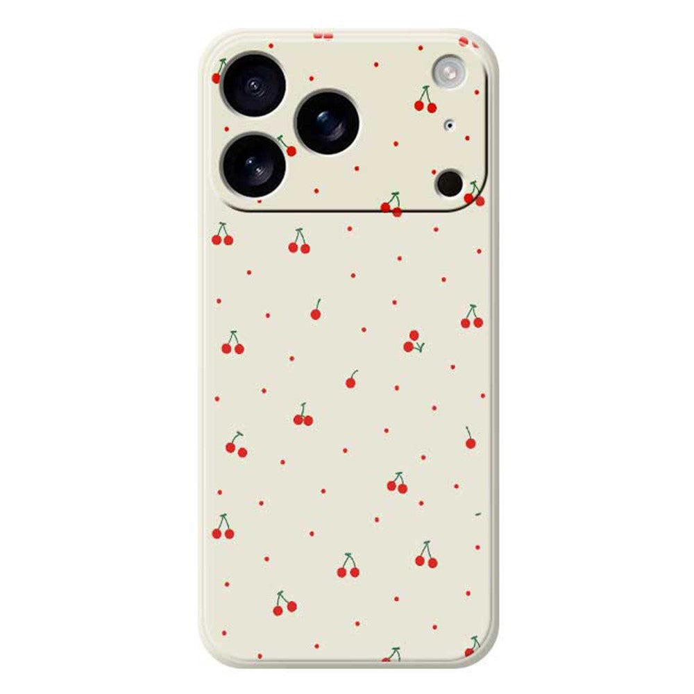 For iPhone 17 Pro Max Case Red Cherry Pattern Printing Straight Edge TPU Phone Back Cover - Beige