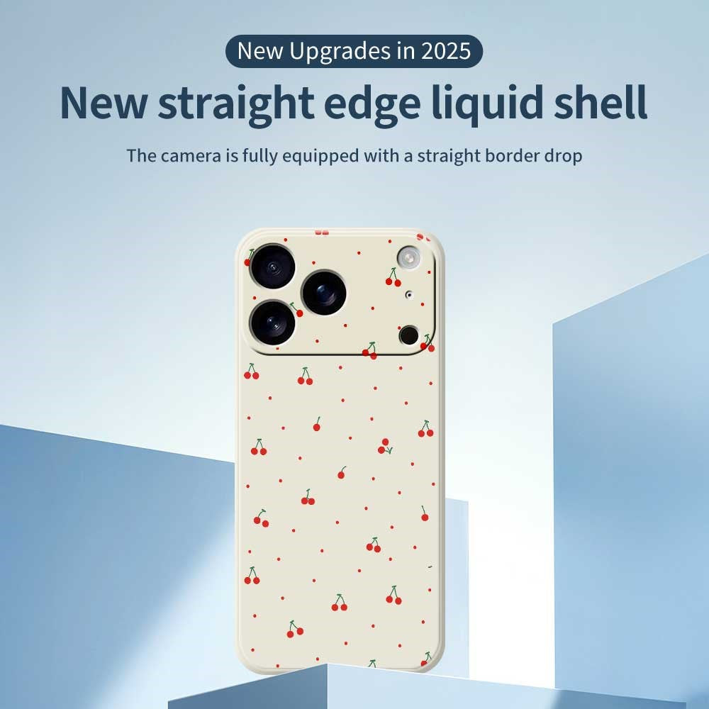 For iPhone 17 Pro Max Case Red Cherry Pattern Printing Straight Edge TPU Phone Back Cover - Beige