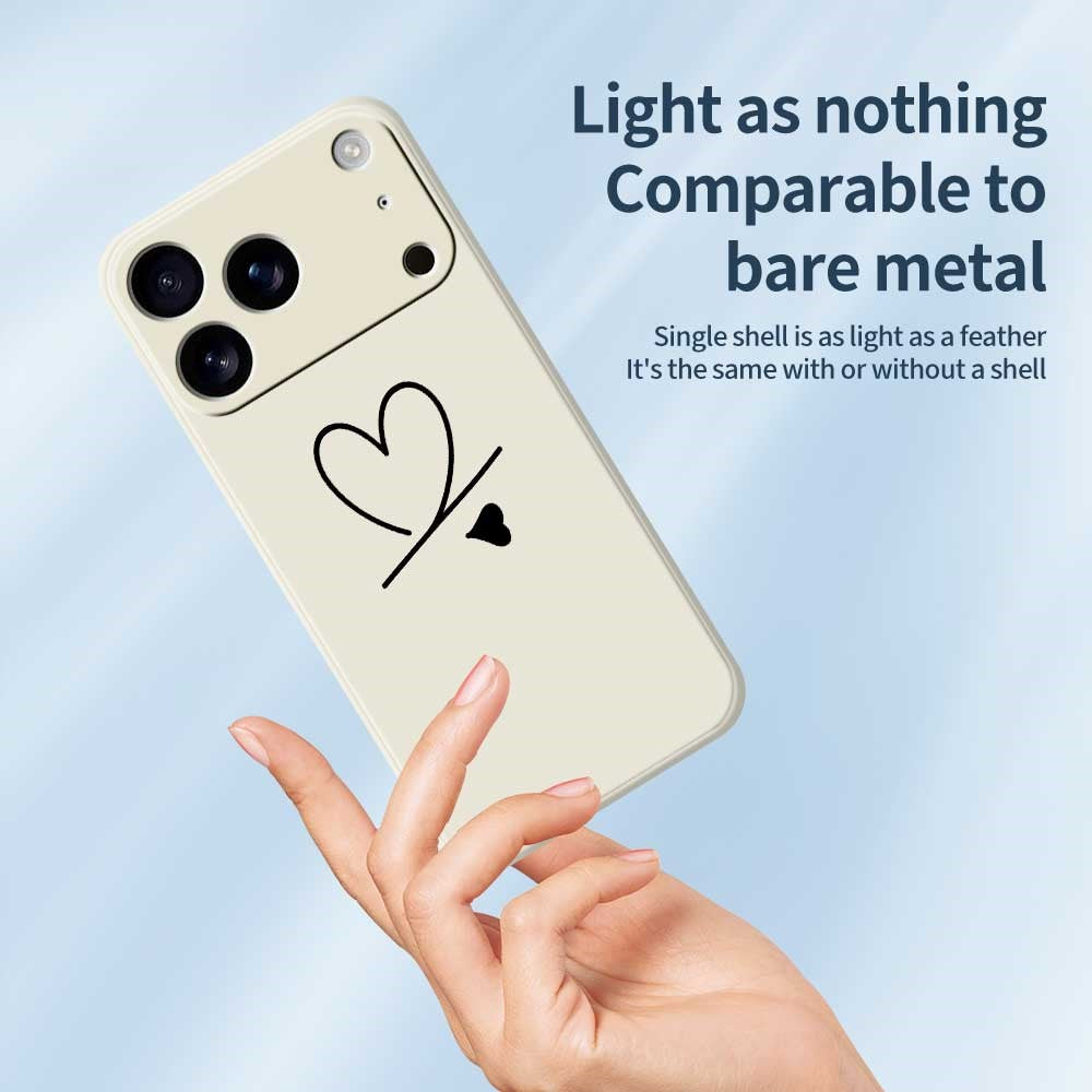 For iPhone 17 Pro Max Case Black Love Pattern Printing Straight Edge TPU Phone Back Cover - Beige