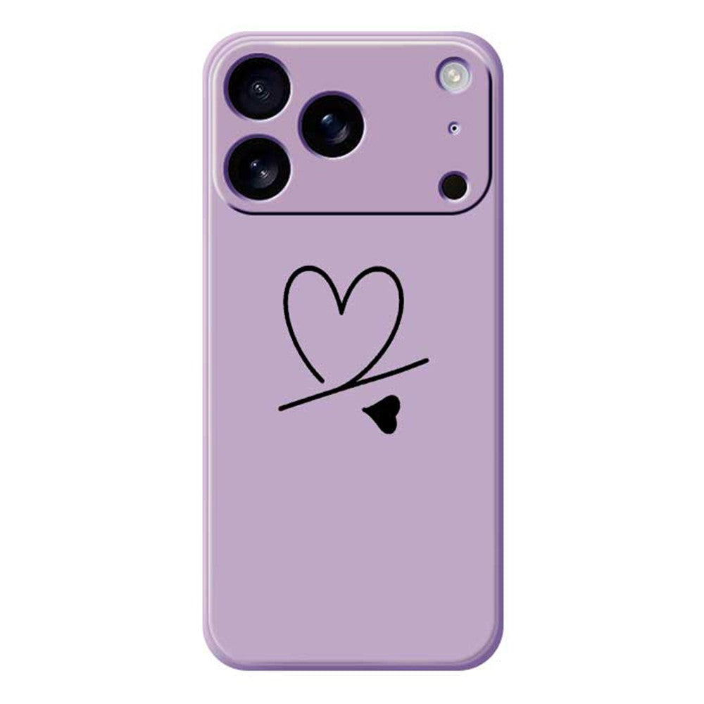 For iPhone 17 Pro Max Case Black Love Pattern Printing Straight Edge TPU Phone Back Cover - Purple