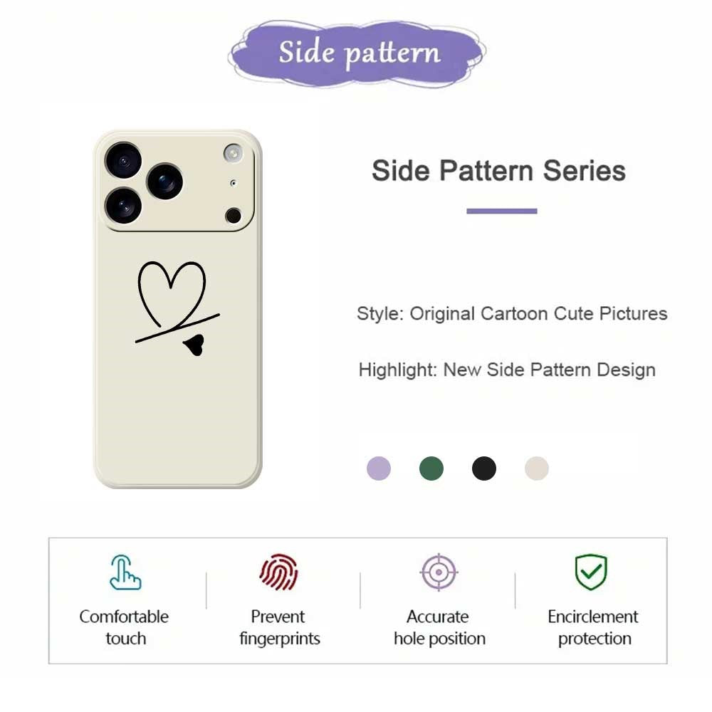 For iPhone 17 Pro Max Case Black Love Pattern Printing Straight Edge TPU Phone Back Cover - Purple