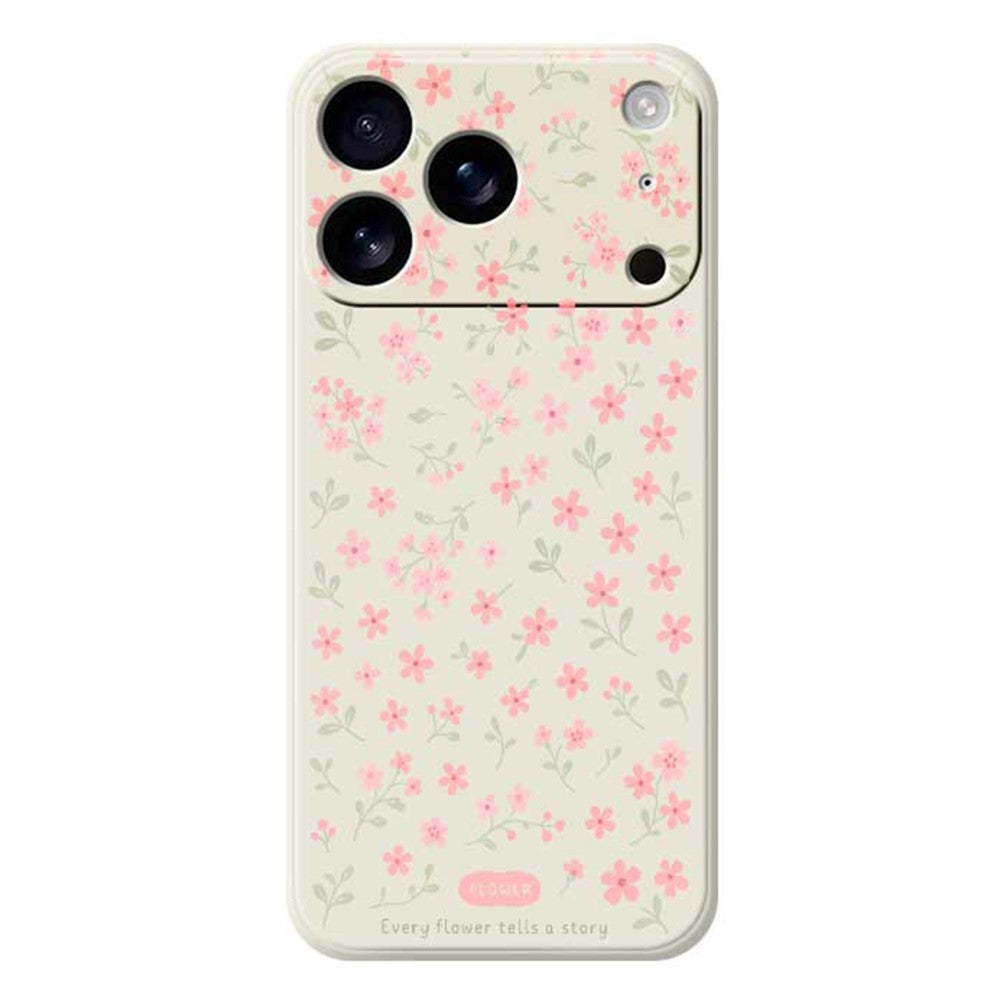 For iPhone 17 Pro Max Case Pink Small Flowers Pattern Printing Straight Edge TPU Phone Back Cover - Beige